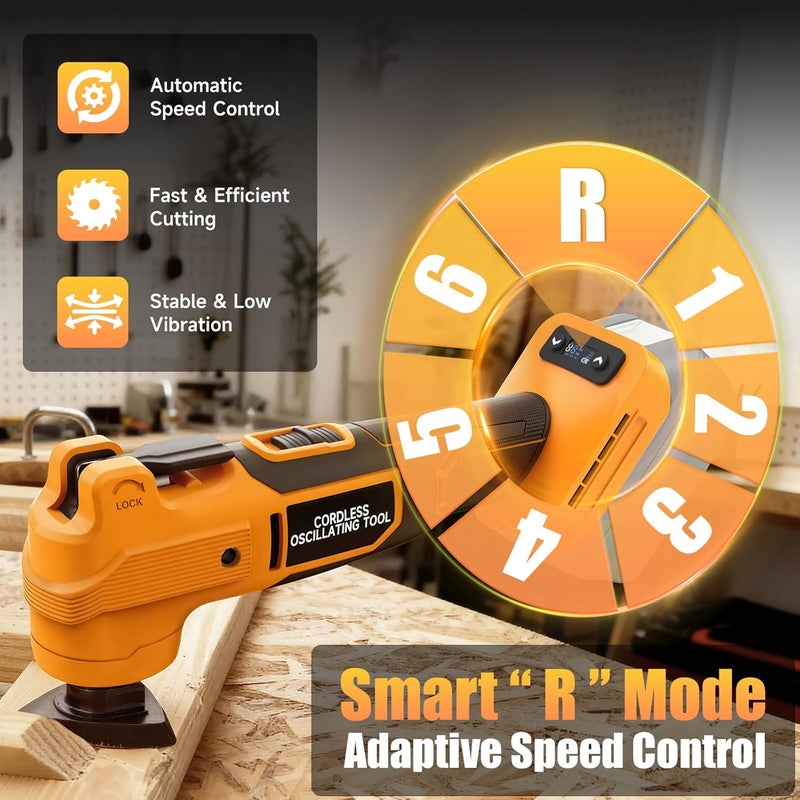 Fledukten Cordless Oscillating Tool Compatible with DeWalt 20V Battery, 21000 OPM Brushless Motor, Smart Auto Mode, 6-Speed Multi Tool with 23 Accessories for Cutting & Sanding (Bare Tool) - Image 3